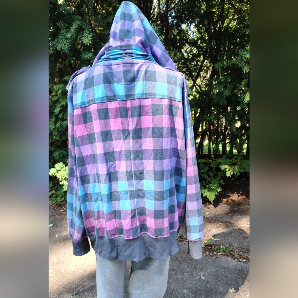 Torrid Pink and Blue Hooded Plaid Jacket - Picture 3 of 4